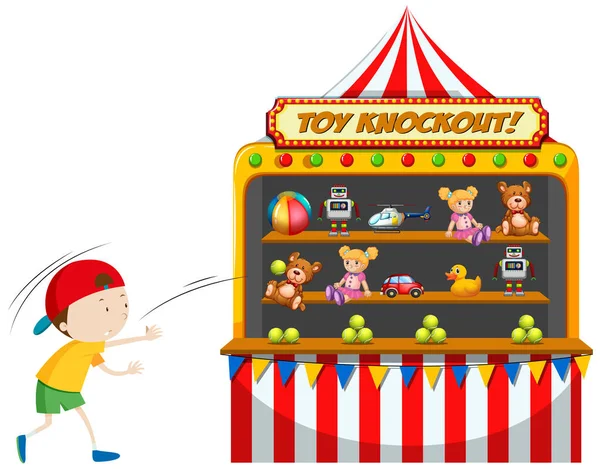 Boy Playing Toy Knockout Carnival Illustration — Stock Vector