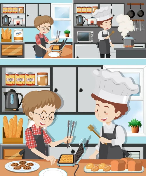 Illustration Cours Homme Cuisine — Image vectorielle