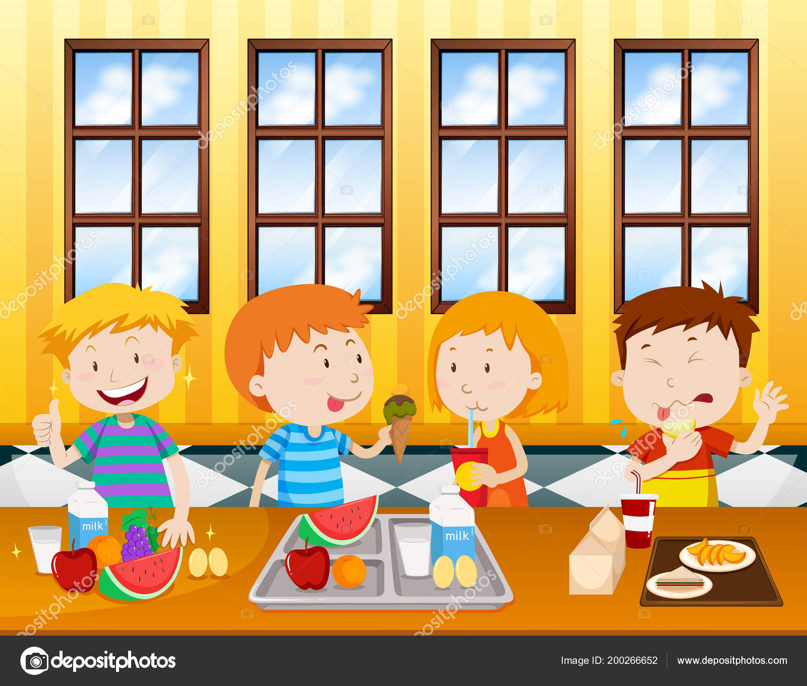 Children Eating Cafeteria Illustration Stock Vector Image by ©blueringmedia  #200266652