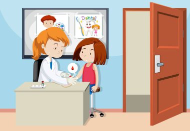 Genç kız bir kan testi illüstrasyon yapıyor