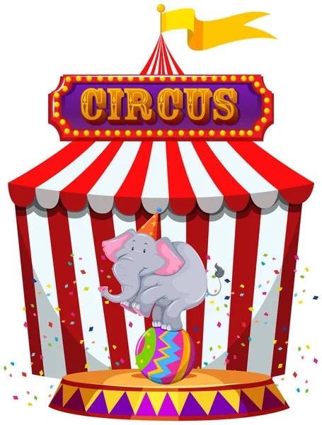 Elefante Actuando Frente Una Carpa Circo Ilustración — Vector de stock