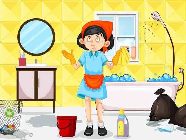 Uma Empregada Doméstica Limpeza Sujo Ilustração — Vetor de Stock