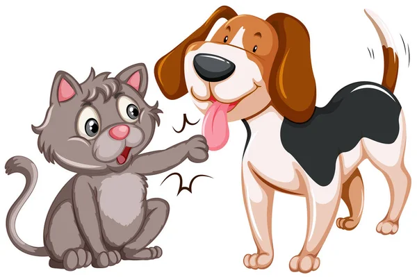 Freundliche Katze Und Hund Auf Weißem Hintergrund Illustration — Stockvektor