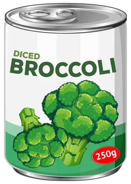 Uma Lata Broccoli Cubos Ilustração — Vetor de Stock