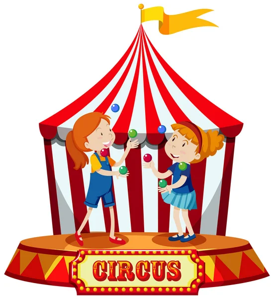 Ragazze Che Giocano Circus Tenda Illustrazione — Vettoriale Stock