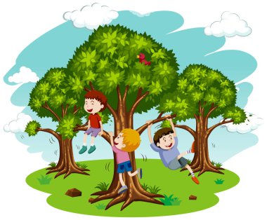 Çocuklar doğa çizimde oyun