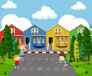 Çocuk çizim numarası oyun Street illüstrasyon