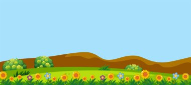 Güzel çiçekler Hills manzara illüstrasyon