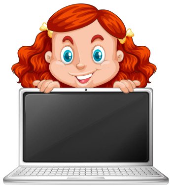Laptop çizim ile bir kızıl saçlı kız