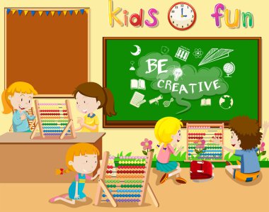Abacus illüstrasyon ile oynayan öğrenciler