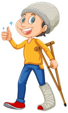 Kırık bacak çizim ile bir genç adam