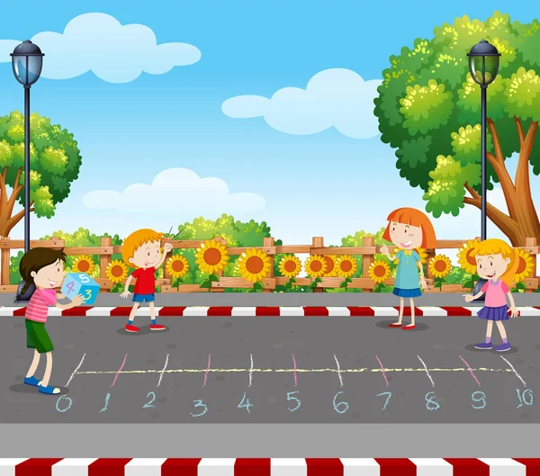 Niños Juegan Juego Dados Park Ilustración — Vector de stock