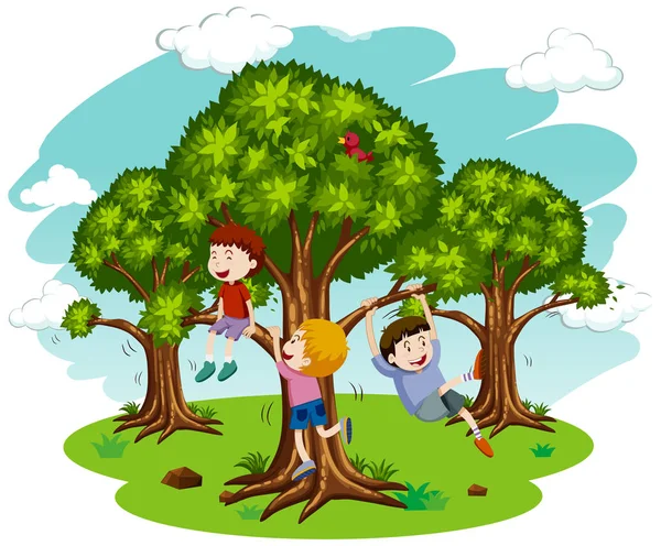 Niños Jugando Naturaleza Ilustración — Vector de stock