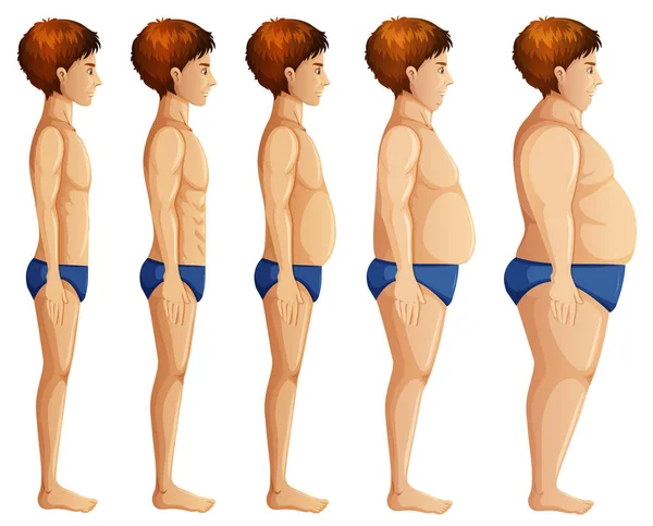 Man Body Transformation White Background Ilustrație — Vector de stoc