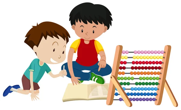 Brother Teaching Homework Abacus Illustration — Stock Vector