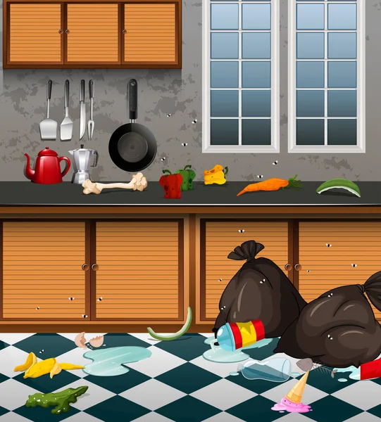 Dirty Kitchen Full Waste Illustration — Stock Vector