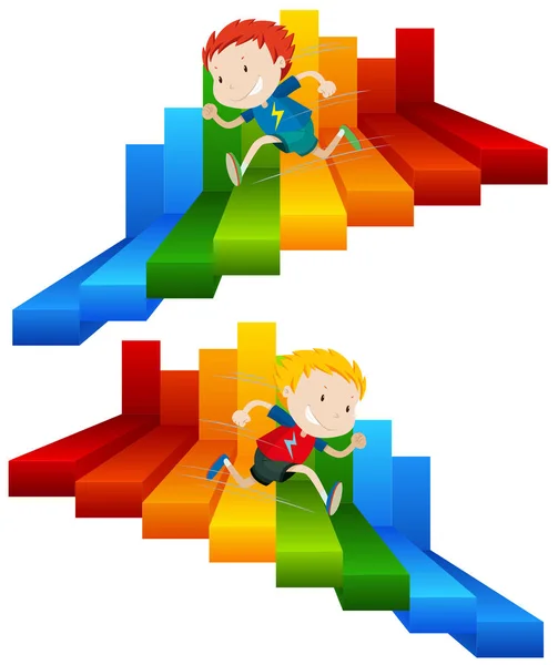 Kid Running Colourful Stair Illustration — Stock Vector
