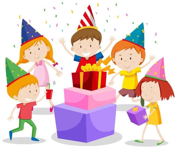 Grupo Niños Celebrando Ilustración — Vector de stock