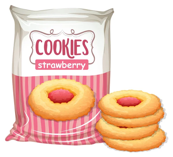 Sacchetto Fragole Cookies Illustrazione — Vettoriale Stock