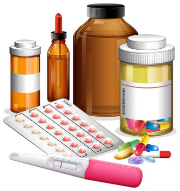 Çeşitli medicenes ve ilaçlar illüstrasyon