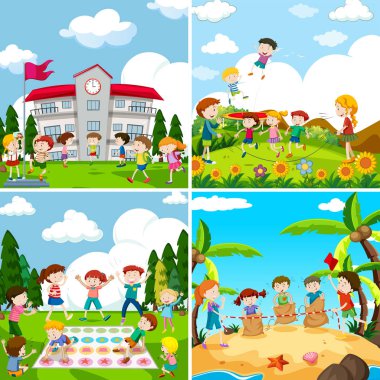 Filistinliyi illüstrasyon iskambil çocukların kümesi