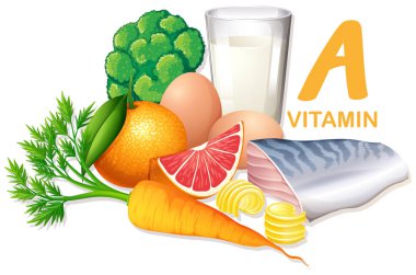 A vitamini illüstrasyon içeren gıdalar çeşitli