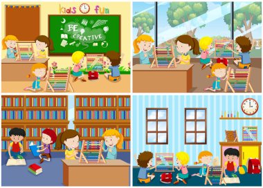 Bir ayarla, çocukların öğrenme Abacus illüstrasyon