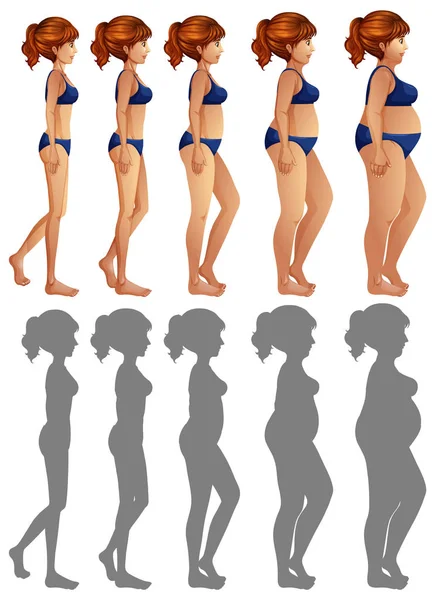 Conjunto Ilustración Cuerpo Lateral Silueta Mujer — Vector de stock