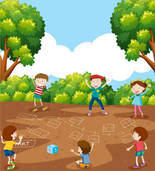 Niños Jugando Matemáticas Juego Ilustración — Vector de stock