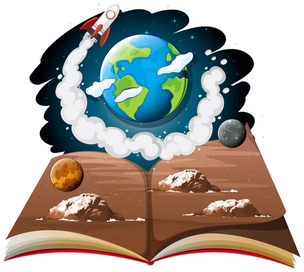 Galáxia Com Terra Foguete Uma Ilustração Livro — Vetor de Stock