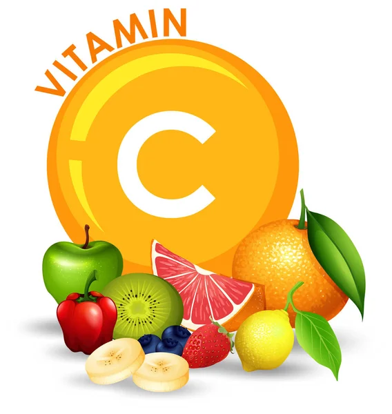 Conjunto Ilustração Fruta Alta Vitamina — Vetor de Stock
