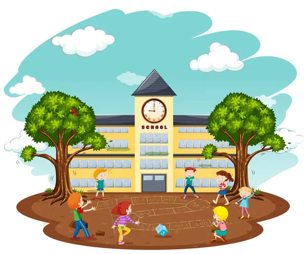 Schüler Spielen Vor Der Schule — Stockvektor