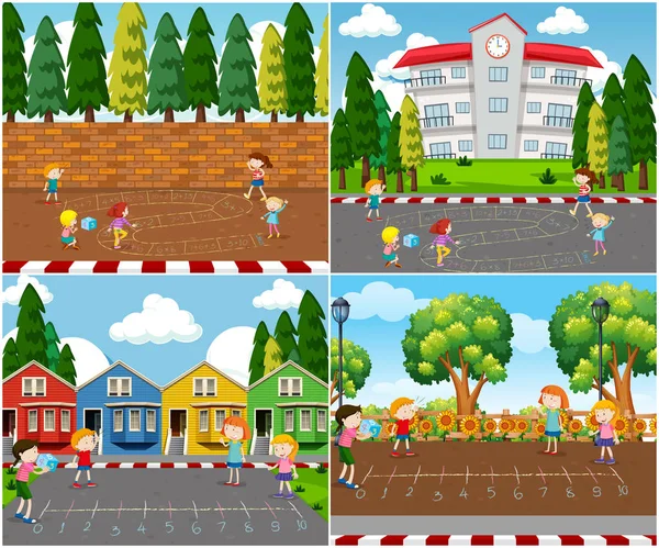 Kinder Spielen Freien Mathe Spiele Illustration — Stockvektor