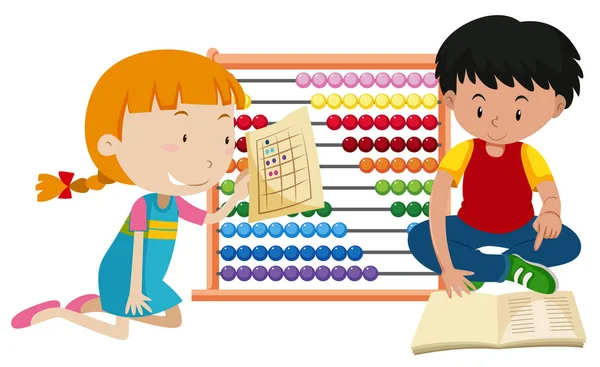 Niños Aprendiendo Matemáticas Con Ilustración Abacus — Vector de stock