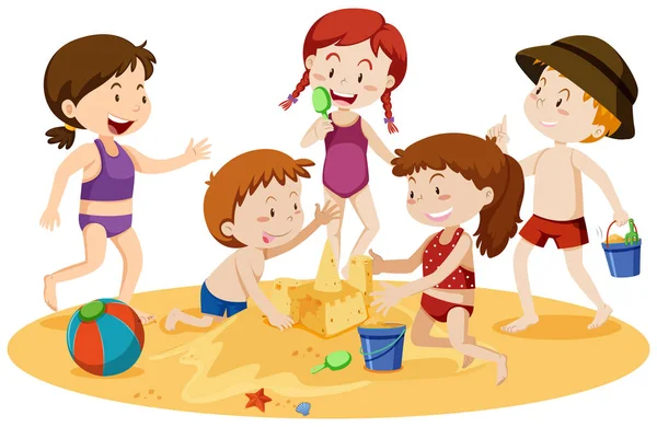 Παιδιά Που Παίζουν Στην Παραλία Απεικόνιση — Διανυσματικό Αρχείο