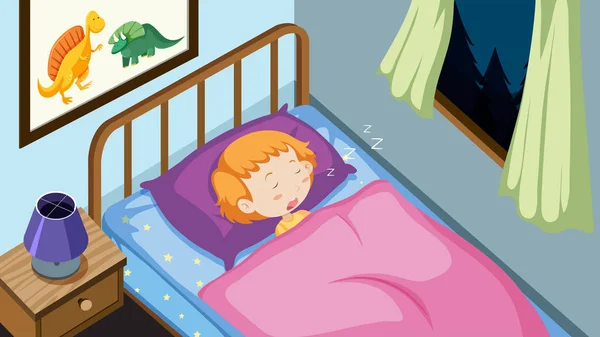 Kid Sleeping Bedroom Illustration — Stock Vector