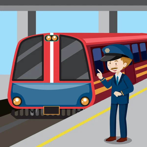 Pociąg Ilustracja Dyrygent Kolejowego — Wektor stockowy