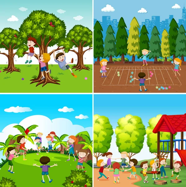 Set of children playing scenes illustration