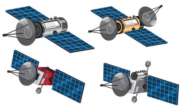 Set Illustrazione Satellitare Spaziale — Vettoriale Stock