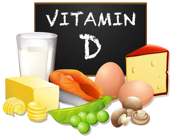 Conjunto Alimentos Com Ilustração Vitamina — Vetor de Stock