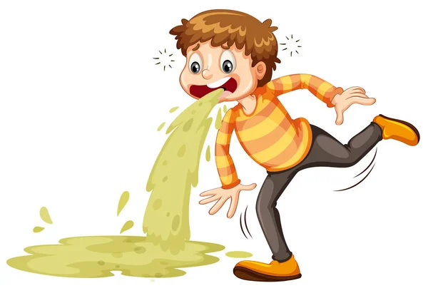 Sick Boy Vomiting Illustration — Stock Vector