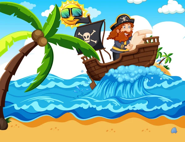 Een Piraat Lezing Een Kaart Illustratie — Stockvector