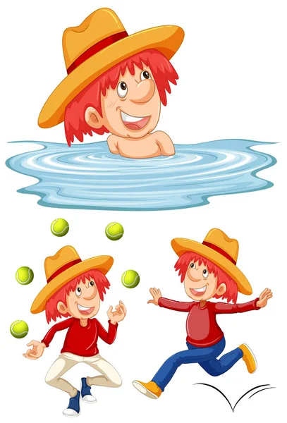 Conjunto Hombre Feliz Con Ilustración Actividades — Vector de stock