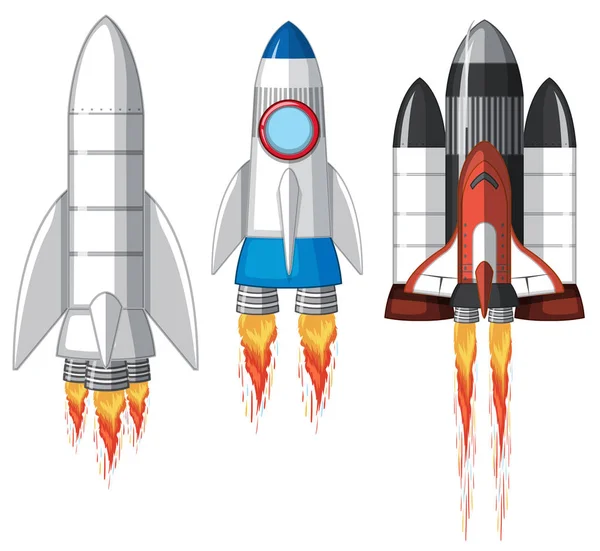 Ensemble Illustration Fusée Spatiale — Image vectorielle