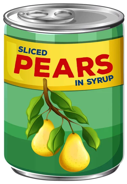 Can Sliced Pears Syrup Illustration — Stock Vector