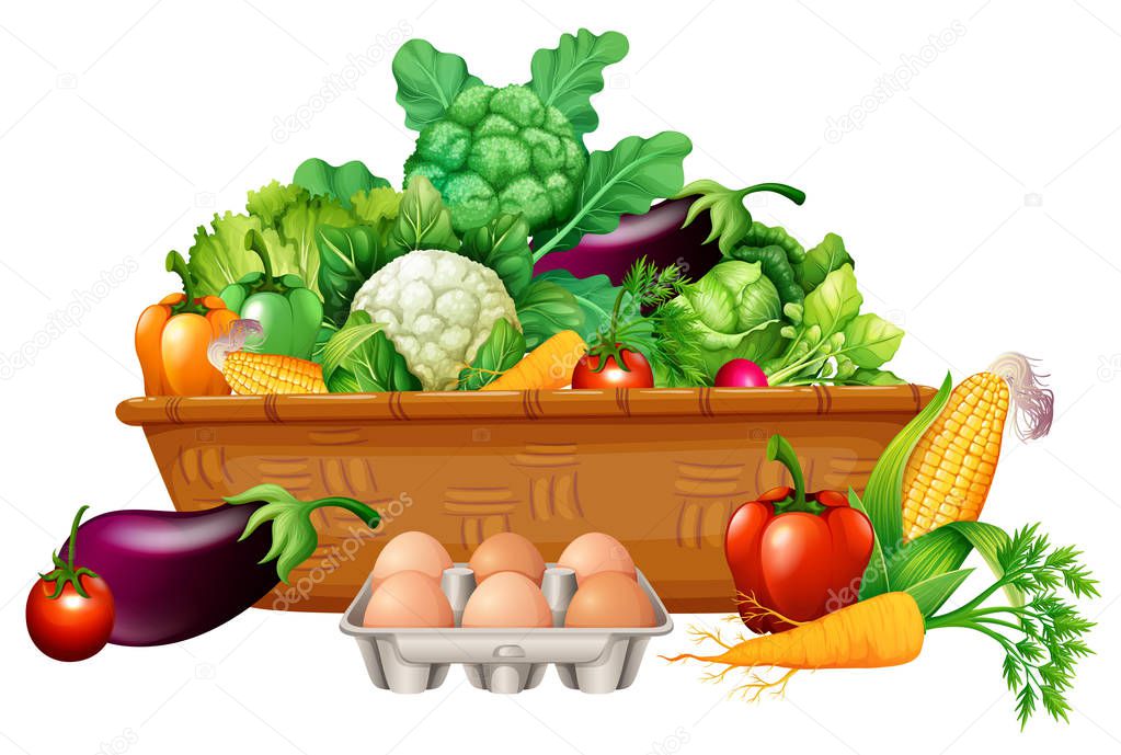 Various vegetables in a basket illustration
