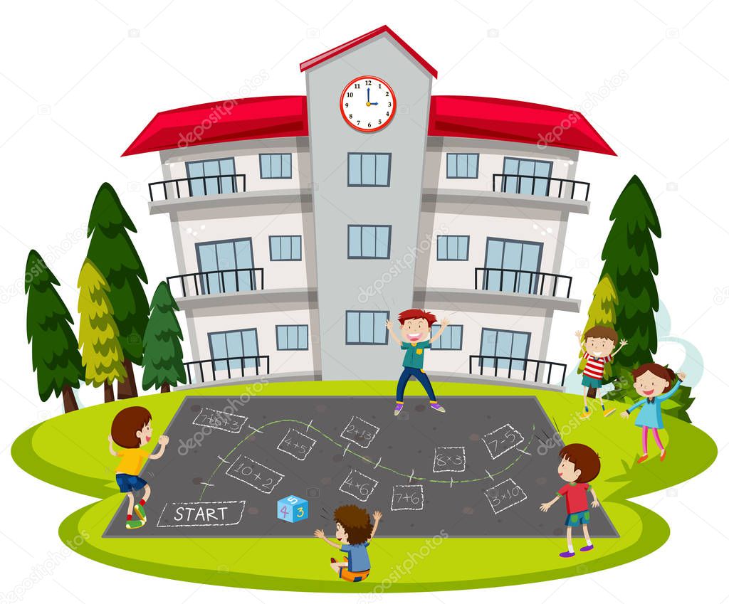 Niños Jugando Patio Escuela Ilustración Vector de stock por ©blueringmedia  202913046, image size:1024x849