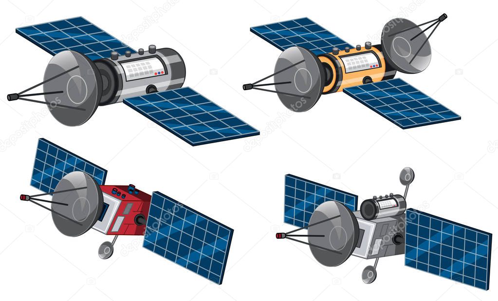 Set of space satellite illustration