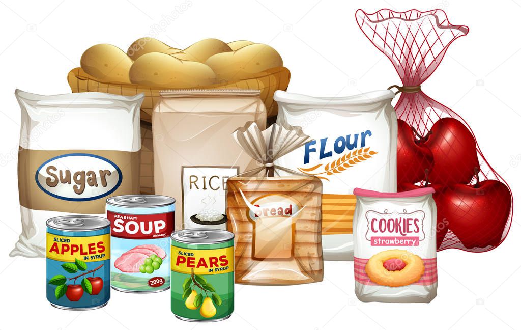 Set of a variety of foods illustration