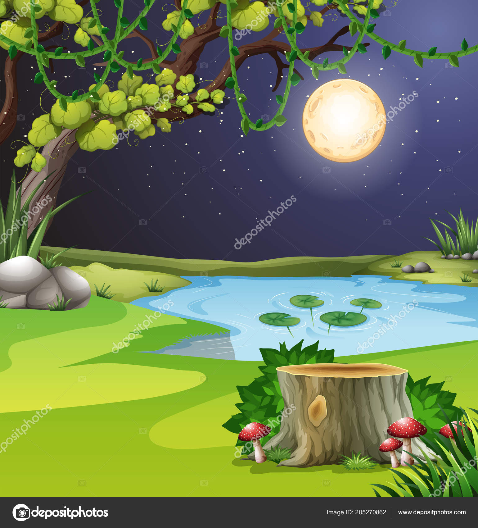 Uma Ilustração Paisagem Floresta Noturna Vetor de ©blueringmedia 205270862, image size:1540x1700